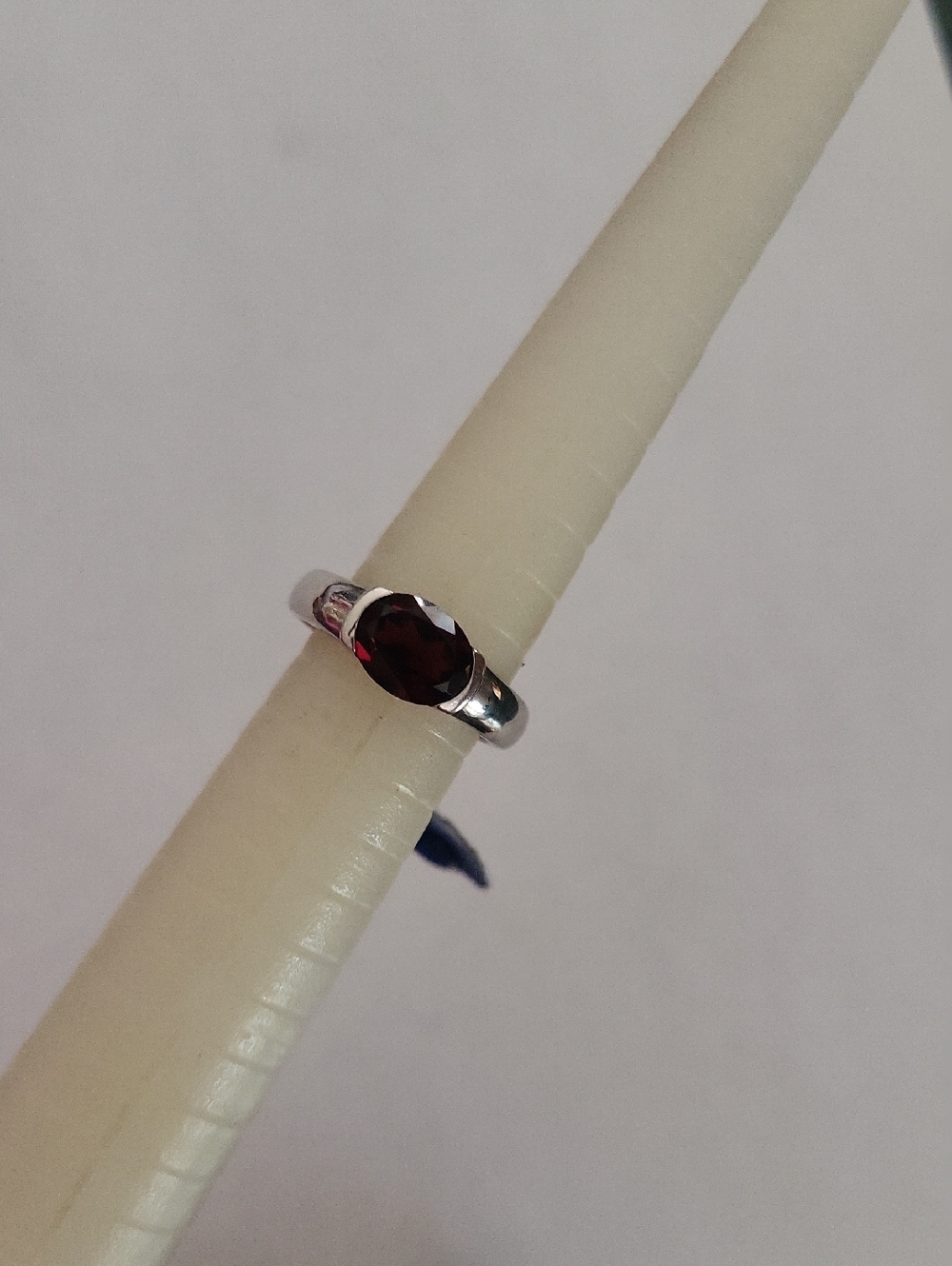 Sterling Silver Garnet Oval Ring in Deep Red
